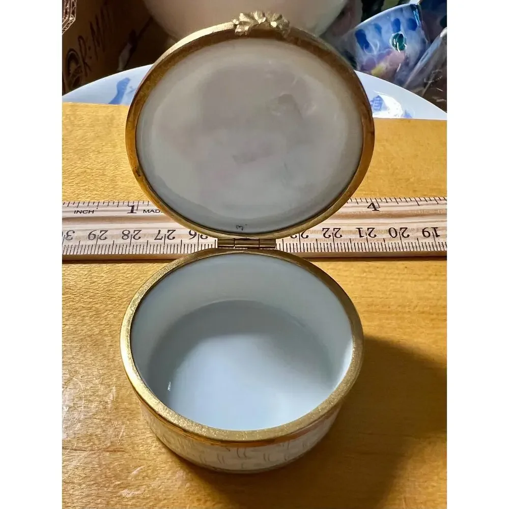 Vintage Limoges France Hand-Painted Porcelain Trinket Box for Asprey London